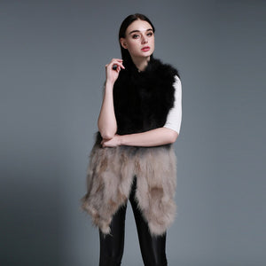 Women's Long Real Raccoon Fur Vest Cocoon Style Gilet Gradient Color Female Waistcoat 15292