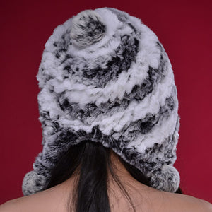 Knitted Real Rabbit Fur Hat Beanie Earmuff Bomber Hat  Women's Winter Hats 14606