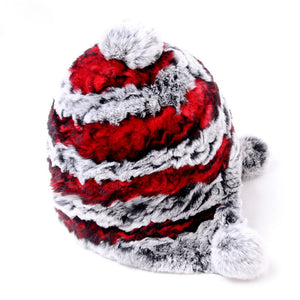 Knitted Real Rabbit Fur Hat Beanie Earmuff Bomber Hat  Women's Winter Hats 14606