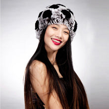 Load image into Gallery viewer, Real Rex Rabbit Fur Hat Thick Wool Beanie Hat Cap Ladies&#39; Headgear 13606