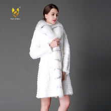 Load image into Gallery viewer, Women&#39;s Genuine Rabbit Fur Coat Genuine Fox Fur Collar Long Overcoat 15130