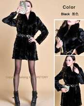 Load image into Gallery viewer, Real Mink Fur Coat Fox Fur Collar Jacket Overcoat Ladies&#39; Garment Black FS13061