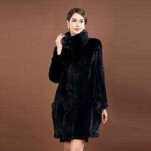 Women's Genuine Mink Fur Coat Stand Collar Natural Fur Women Jacket 16061