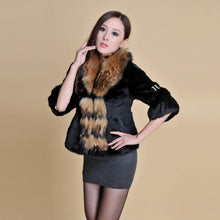 Load image into Gallery viewer, Real Rabbit Fur Coat Raccoondog Fur Collar with Hood Overcoat Jacket Waistcoat 7colors Short Version FS13073