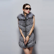 Load image into Gallery viewer, Natural Silver Fox Fur Hood Vest Fashion Design Genuine Sheep Leather