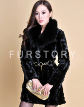 Load image into Gallery viewer, Real Mink Fur Coat Fox Fur Collar Jacket Overcoat Ladies&#39; Garment Black FS13061