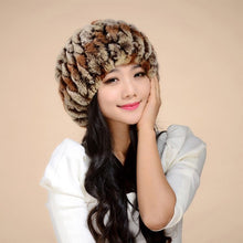 Load image into Gallery viewer, Real Rex Rabbit Fur Hat Double-use Scarf  Cap Fox Fur Decoration Pompom 14604