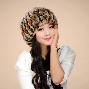 Real Rex Rabbit Fur Hat Double-use Scarf  Cap Fox Fur Decoration Pompom 14604