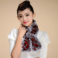 Load image into Gallery viewer, Real REX Rabbit Fur Scarf Wrap Cape Shawl Neck Warmer Women Scarf Flower Decoration FS14509