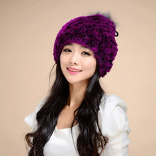 Load image into Gallery viewer, Real Rex Rabbit Fur Hat Double-use Scarf  Cap Fox Fur Decoration Pompom 14604