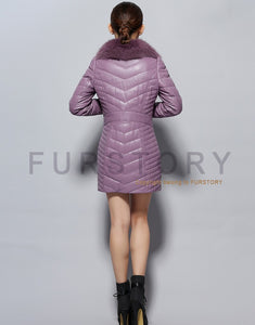 Genuine Leather Coat Female with Real Fox Fur Collar Outwear Winter Women's Down Coat