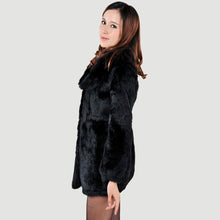 Load image into Gallery viewer, Winter Women&#39;s Rabbit Fur Coat with Fox Fur Collar Black Full Sleeve Natural Fur Coats Female