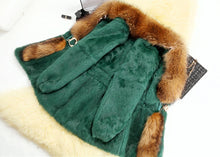 Load image into Gallery viewer, Natural Rabbit Fur Coat Supper Big Raccoon Fur Collar Women Overcoat