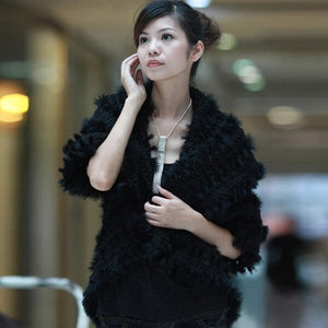 Knitted Natural Rabbit Fur Vest Jacket Stole Cape Coat Shawl Outwear