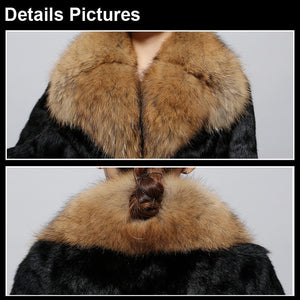 Natural Rabbit Fur Coat Supper Big Raccoon Fur Collar Women Overcoat Winter Outwear