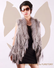 Load image into Gallery viewer, Women&#39;s Real Rabbit Fur Vest with Raccoon Collar Long Tassel Knitted Fur Vest Female