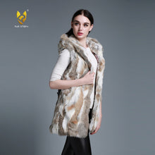 Load image into Gallery viewer, Natural Fur Vest Female with Big Fur Hood Rabbit Fur 5XL 6XL Plus Size Vest