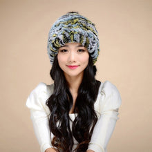 Load image into Gallery viewer, Women&#39;s Tight Knitted Real REX Rabbit Fur Hat Beanie Fur Fox Fur Pompom 14605