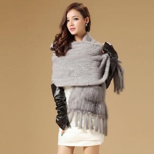 Real Knitted Mink Fur Shawl Stole Wrap Cape Poncho Coat Garment Various Colors Fur Story FS070306