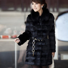 Load image into Gallery viewer, Womens Coat Real Rabbit Fur Coat with Fox Fur Collar Coat Jacket Overcoat Winter Coat