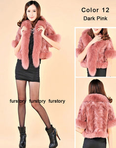 Natural Mink Coat Female with Big Fox Fur Collar Winter Jacket Women 15116