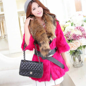 Natural Rabbit Fur Coat Jacket Thick Jacket Winter Long Overcoat