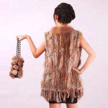 Load image into Gallery viewer, Women&#39; S Long Real Rabbit Fur Vest Raccoon Fur Collar and Placket Tassel Decoration