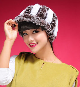 Fur Hat Real Rex Rabbit Hat Lady Headgear for Women 13604