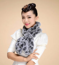 Load image into Gallery viewer, Real REX Rabbit Fur Scarf Wrap Cape Shawl Neck Warmer Women Children Scarf Flower Decoration FS14522