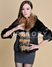 Load image into Gallery viewer, Real Rabbit Fur Coat Raccoondog Fur Collar with Hood Overcoat Jacket Waistcoat 7colors Short Version FS13073