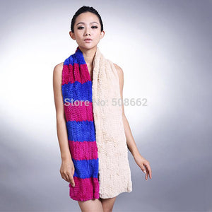 Real Knitted REX Rabbit Fur Scarf Beautiful Long Wrap Cape Shawl Neck Warmer Patches Color Top Quality FS14513