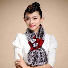 Load image into Gallery viewer, Real REX Rabbit Fur Scarf Flower Decoration Wrap Cape Shawl Neck Warmer Various Colors Soft Fur FS14507