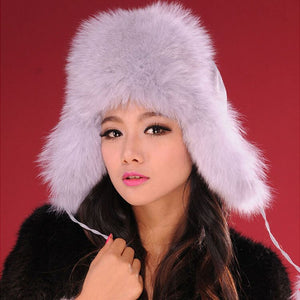 Winter Women's Fox Fur Hat Bomber Hats Cap Tapper Hat Snow Cap Fur millinery  Ear Protector Cap Warm Hat Fur Story FS060101