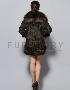 Natural Rabbit Fur Coat Supper Big Raccoon Fur Collar Women Overcoat Winter Outwear
