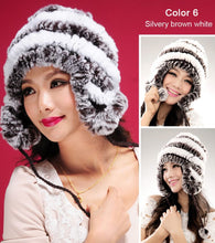 Load image into Gallery viewer, Real knitted Rex rabbit fur hat Beanie skullies cap ear muff earwarmer 060123