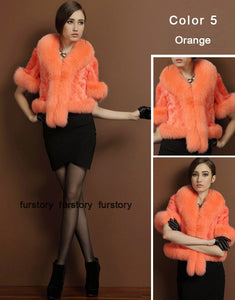 Natural Mink Coat Female with Big Fox Fur Collar Winter Jacket Women 15116
