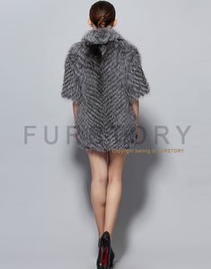 Women's Silver Fox Fur Coats with Fur Collar Puff Overcoat Winter Jackets Female Dress