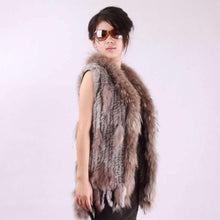 Load image into Gallery viewer, Women&#39; S Long Real Rabbit Fur Vest Raccoon Fur Collar and Placket Tassel Decoration