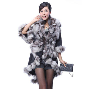 Real Fox Fur & Wool Coat Jacket Shawl Stole Poncho Fox Fur Collar 5 Color Fur Story FS070210