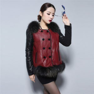 Women's Genuine Leather Coat Down Jacket with Real Fox Fur Collar Leather Coats Female