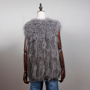 Natural Fur Vest for Women Fox with Mongolia Sheep Fur Waistcoat 162106