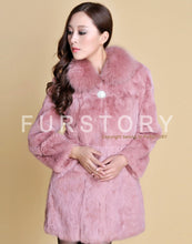 Load image into Gallery viewer, Real REX Rabbit Fur Coat Fox Fur Collar Long Winters&#39; Coat Jacket Women&#39; Overcoat 3 Colors Top Quality Fur FS13064