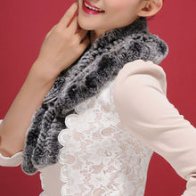 Load image into Gallery viewer, Real REX rabbit fur scarf rex fur flower wrap cape shawl neck warmer Silvery Borwn Natural Fur Scarves Fur Story FS13513