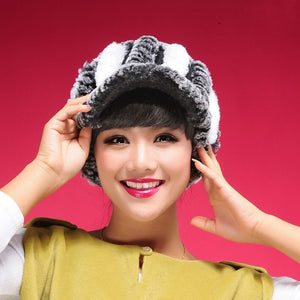 Fur Hat Real Rex Rabbit Hat Lady Headgear for Women 13604