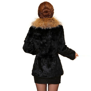 Natural Rabbit Fur Coat Supper Big Raccoon Fur Collar Women Overcoat