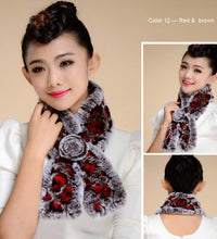 Load image into Gallery viewer, Real REX Rabbit Fur Scarf Wrap Cape Shawl Neck Warmer Women Scarf Flower Decoration FS14509