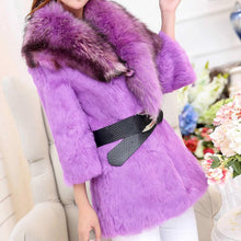 Load image into Gallery viewer, Natural Rabbit Fur Coat Jacket Real Raccoon Dog Fur Collar Trim Thick Jacket