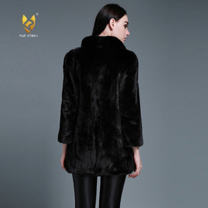 Women's Genuine Mink Fur Coat With Big Turn Down Collar Overcoat Female 161160