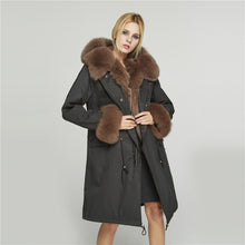 Load image into Gallery viewer, Fur Story FS18113 Women&#39;s Genuine Rabbit Fur Lining Big Hood Jacket Fur Cuffs and Placket Women Parka