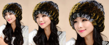 Load image into Gallery viewer, Real Rex Rabbit Fur Hat Double-use Scarf  Cap Fox Fur Decoration Pompom 14604